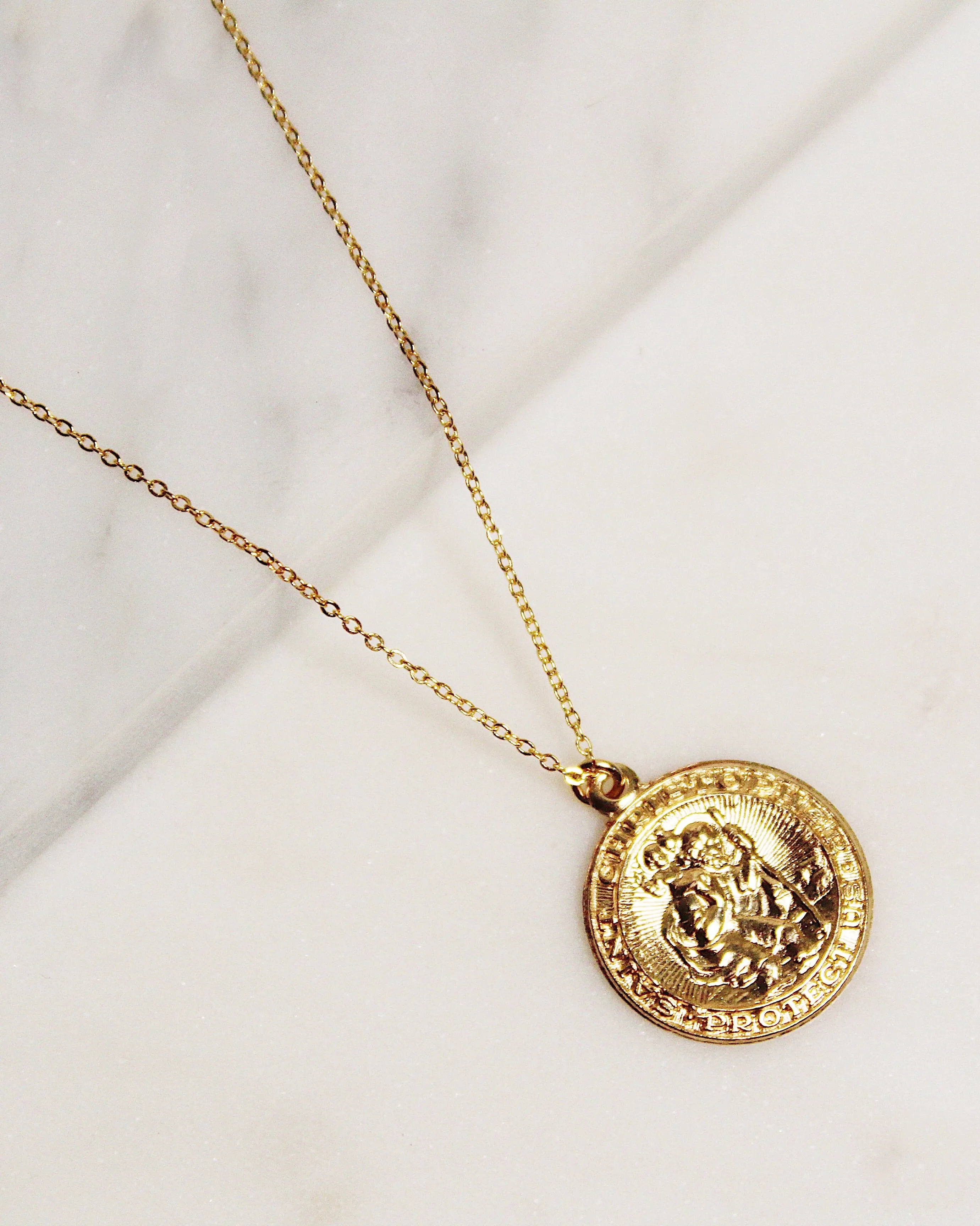 14k Gf Round Saint Christopher Necklace