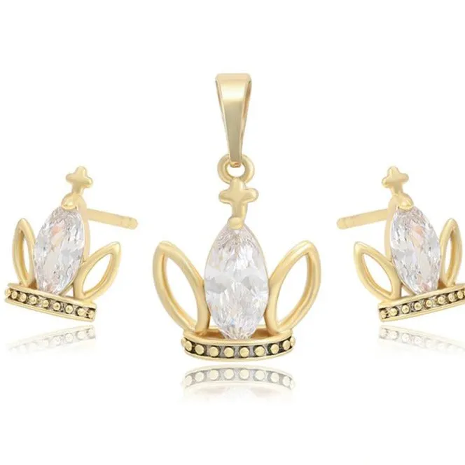 14K Gold Filled Crown Necklace Set