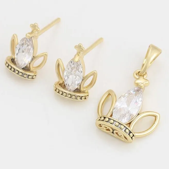 14K Gold Filled Crown Necklace Set