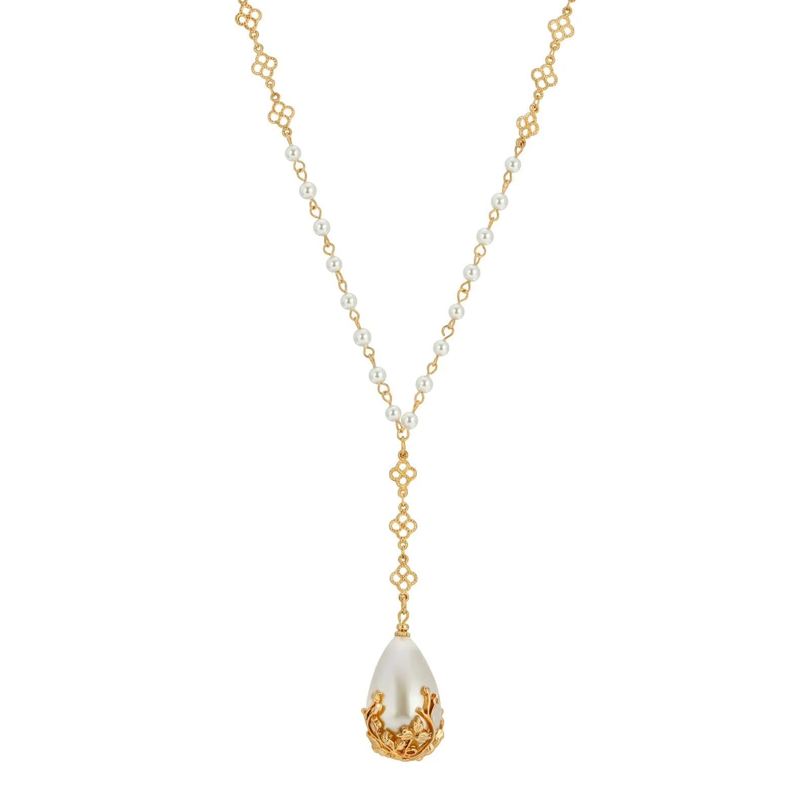 1928 Jewelry Large Faux Pearl Teardrop Y Pendant Necklace 20