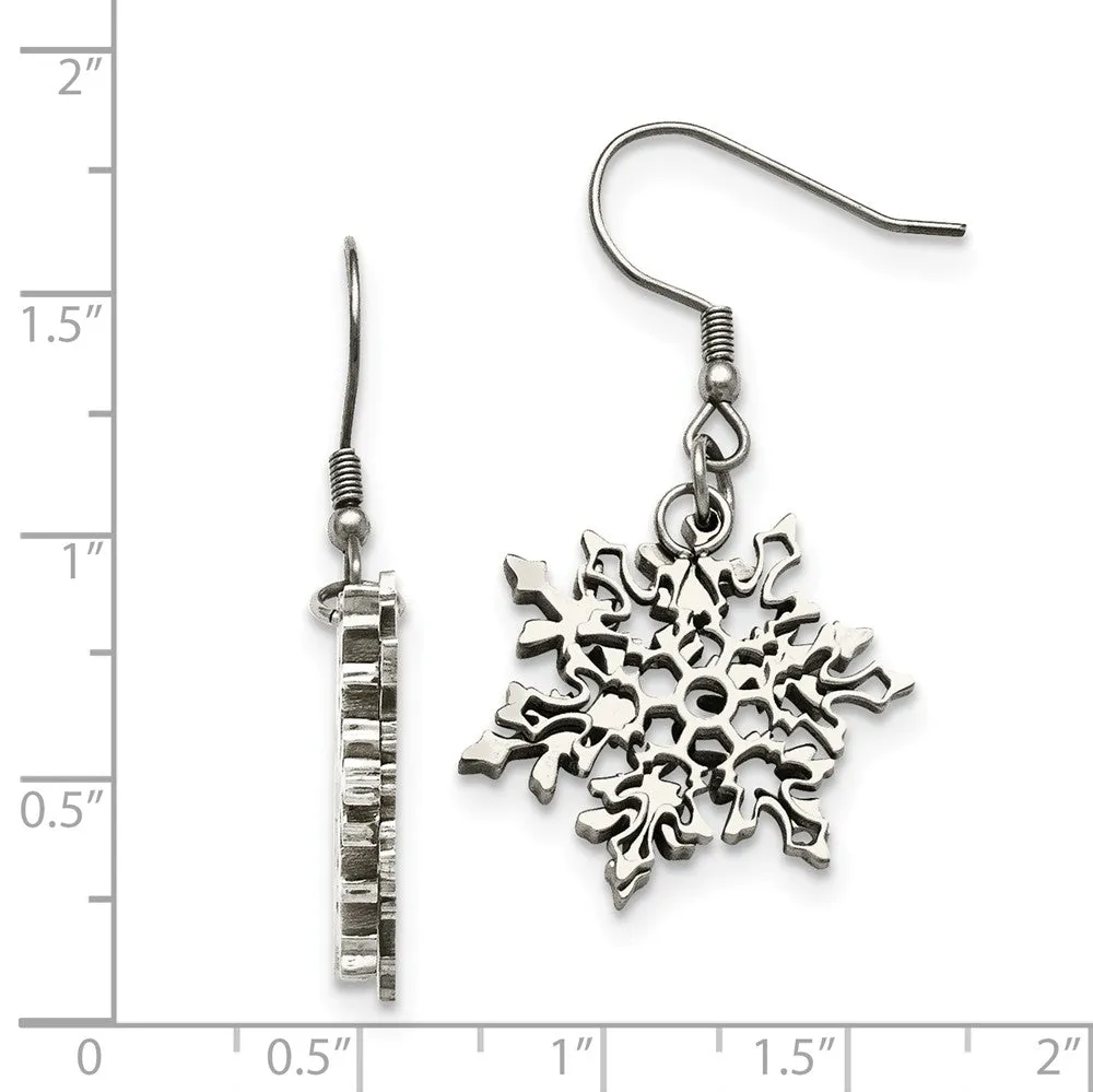 22mm Polished Snowflake Dangle Earrings in Stainless Steel