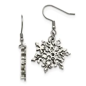 22mm Polished Snowflake Dangle Earrings in Stainless Steel