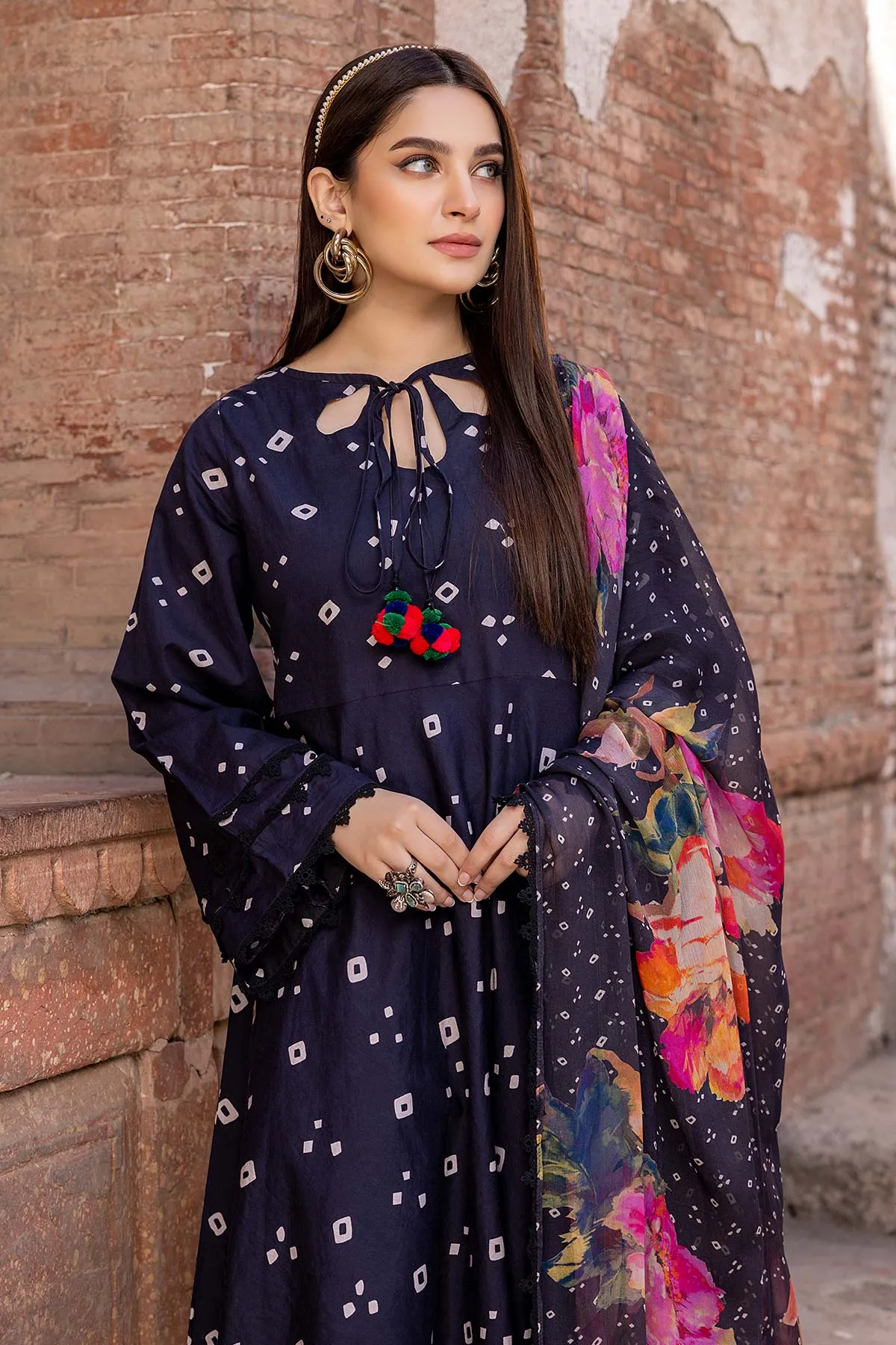 3-Pc Printed Cotton Frock With Printed Trouser and Printed Chiffon Dupatta FFP23-09