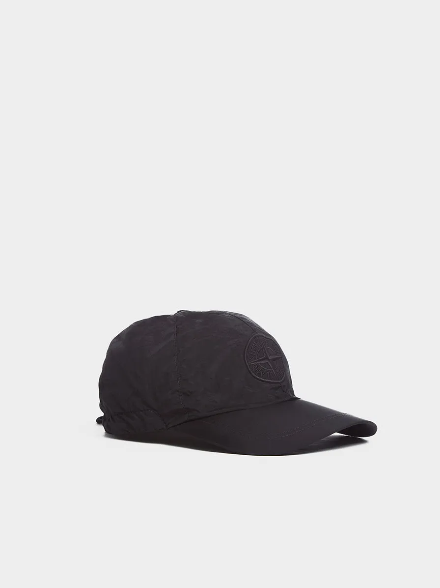 6 Panel Nylon Metal Cap, Black