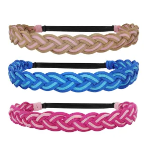 Adjustable Two Tone Glitter Braided Headbands - 3 Pack