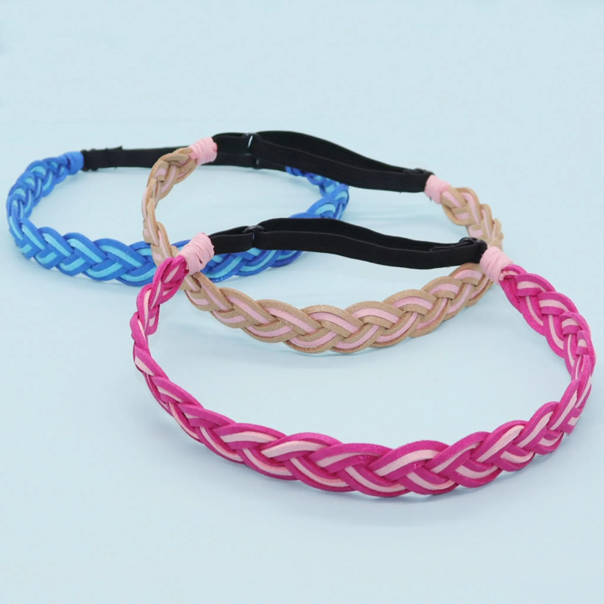 Adjustable Two Tone Glitter Braided Headbands - 3 Pack