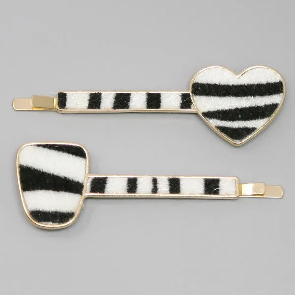 Animal Print Faux Fur Bobby Pin Set