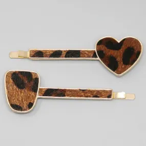 Animal Print Faux Fur Bobby Pin Set