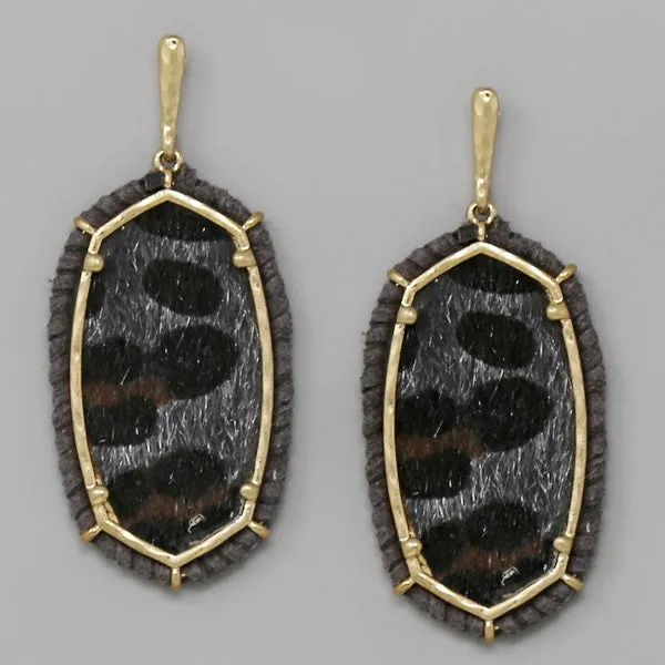 Animal Print Faux Fur Vintage Frame Drop Earrings