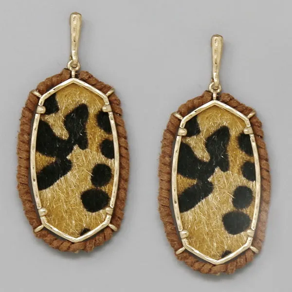 Animal Print Faux Fur Vintage Frame Drop Earrings