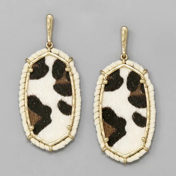 Animal Print Faux Fur Vintage Frame Drop Earrings