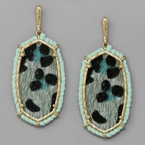 Animal Print Faux Fur Vintage Frame Drop Earrings