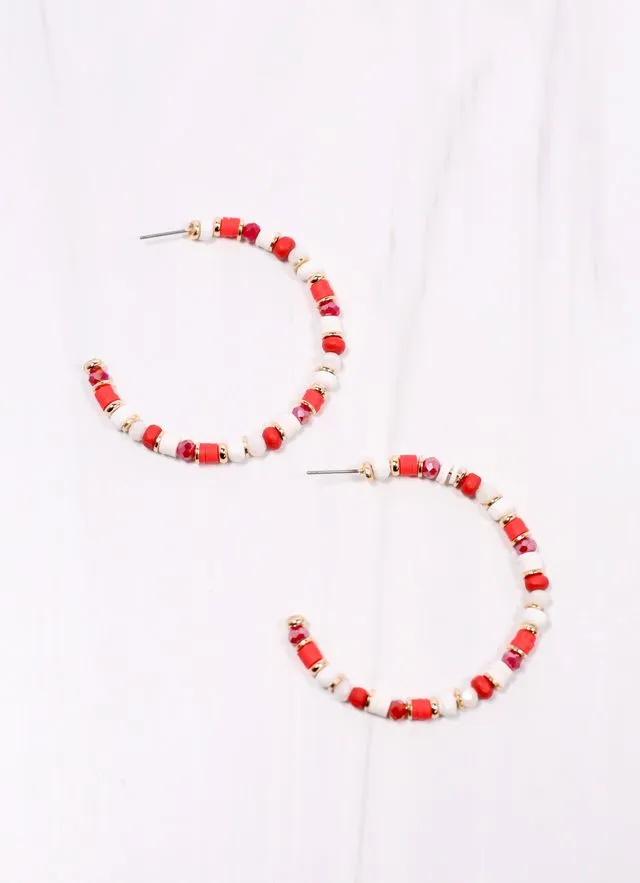 Bartlett Beaded Hoop Earring RED WHITE