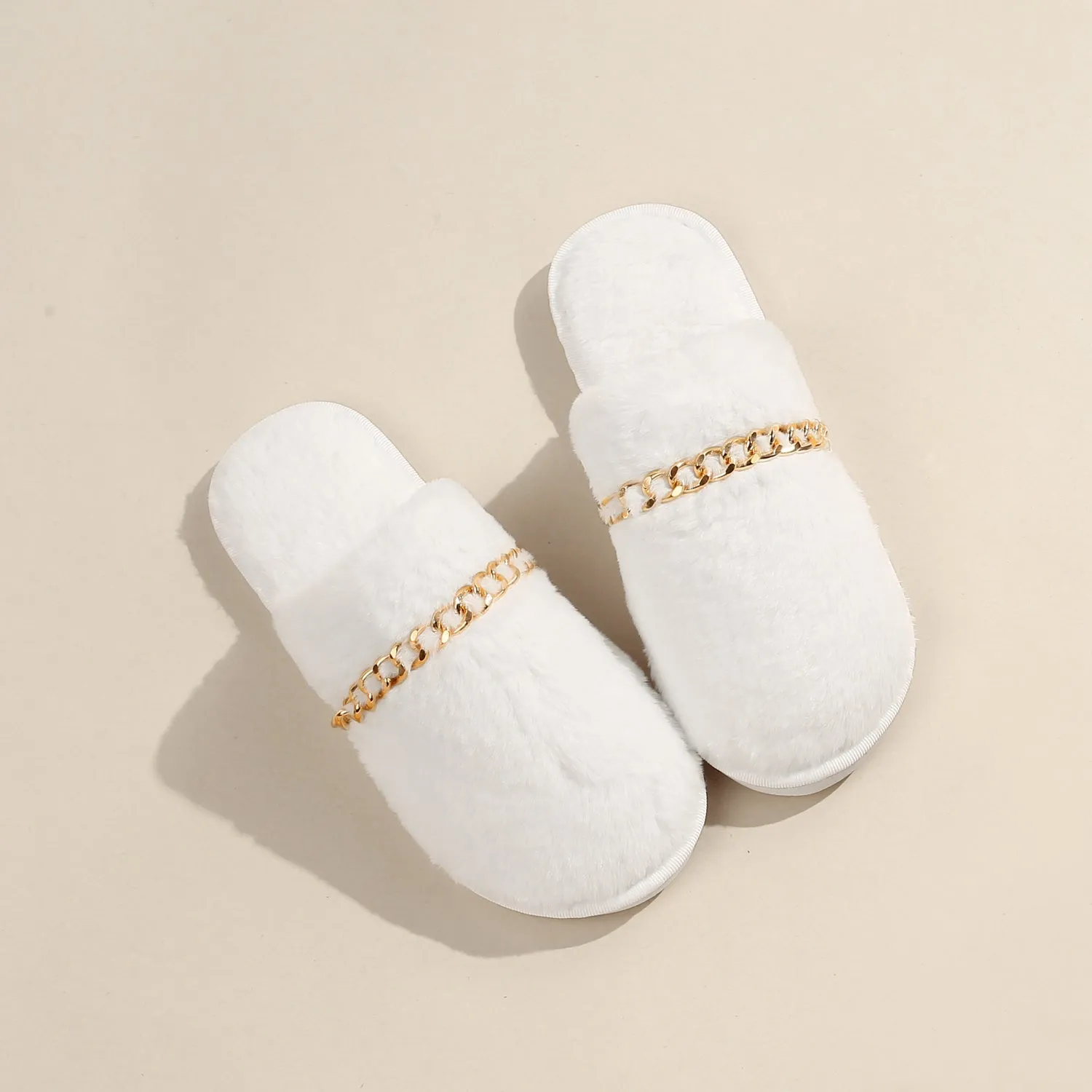 Bianca Slippers - White with Gold Chain