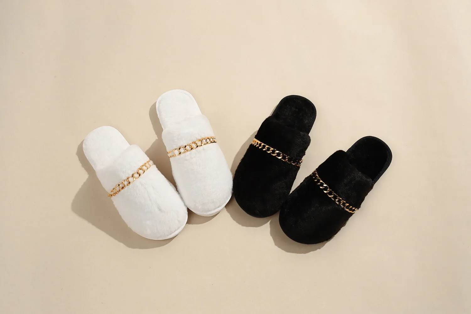 Bianca Slippers - White with Gold Chain