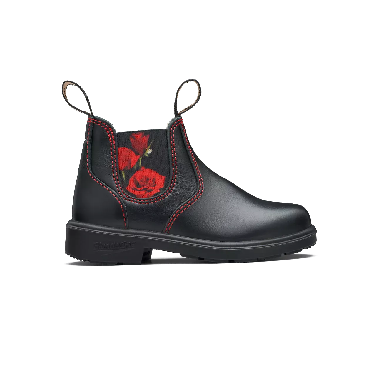 Blundstone Black With Red Rose Elastic Kids' Boot