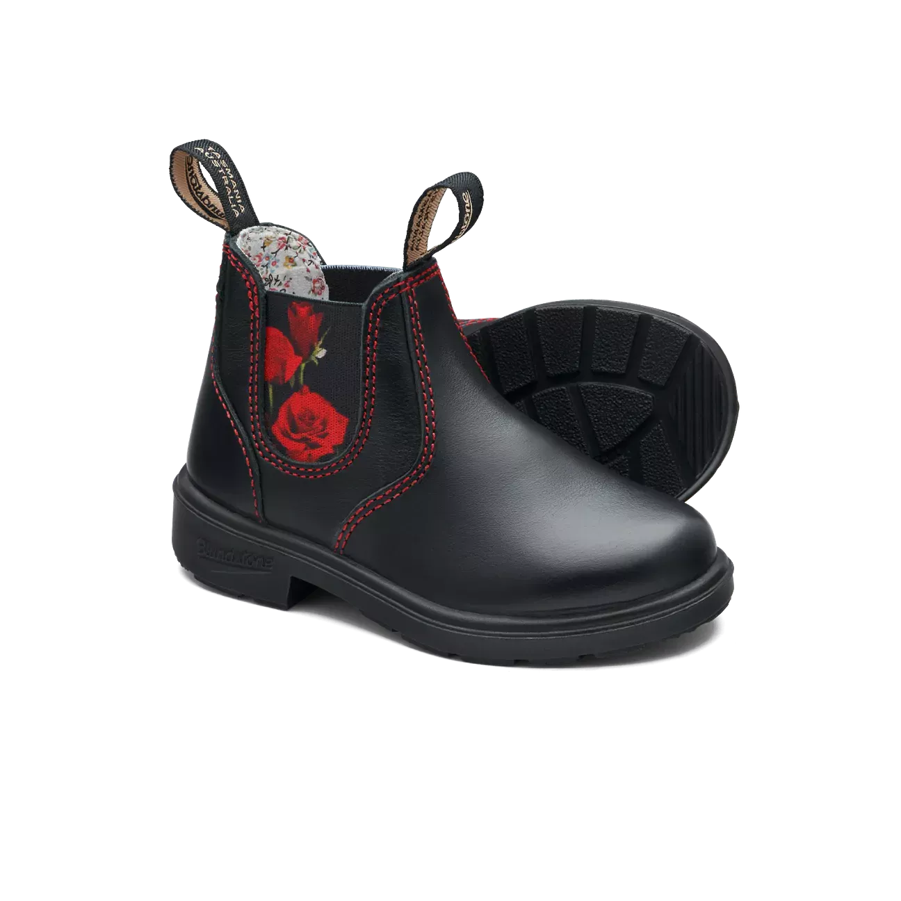 Blundstone Black With Red Rose Elastic Kids' Boot