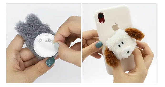 Bunny Puppy Shearling Fur Cute Griptoks Pom Cellphone Holders Stands Smart Accessories Gifts