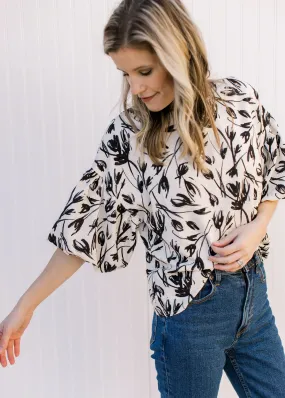 Creamy Black Floral Top