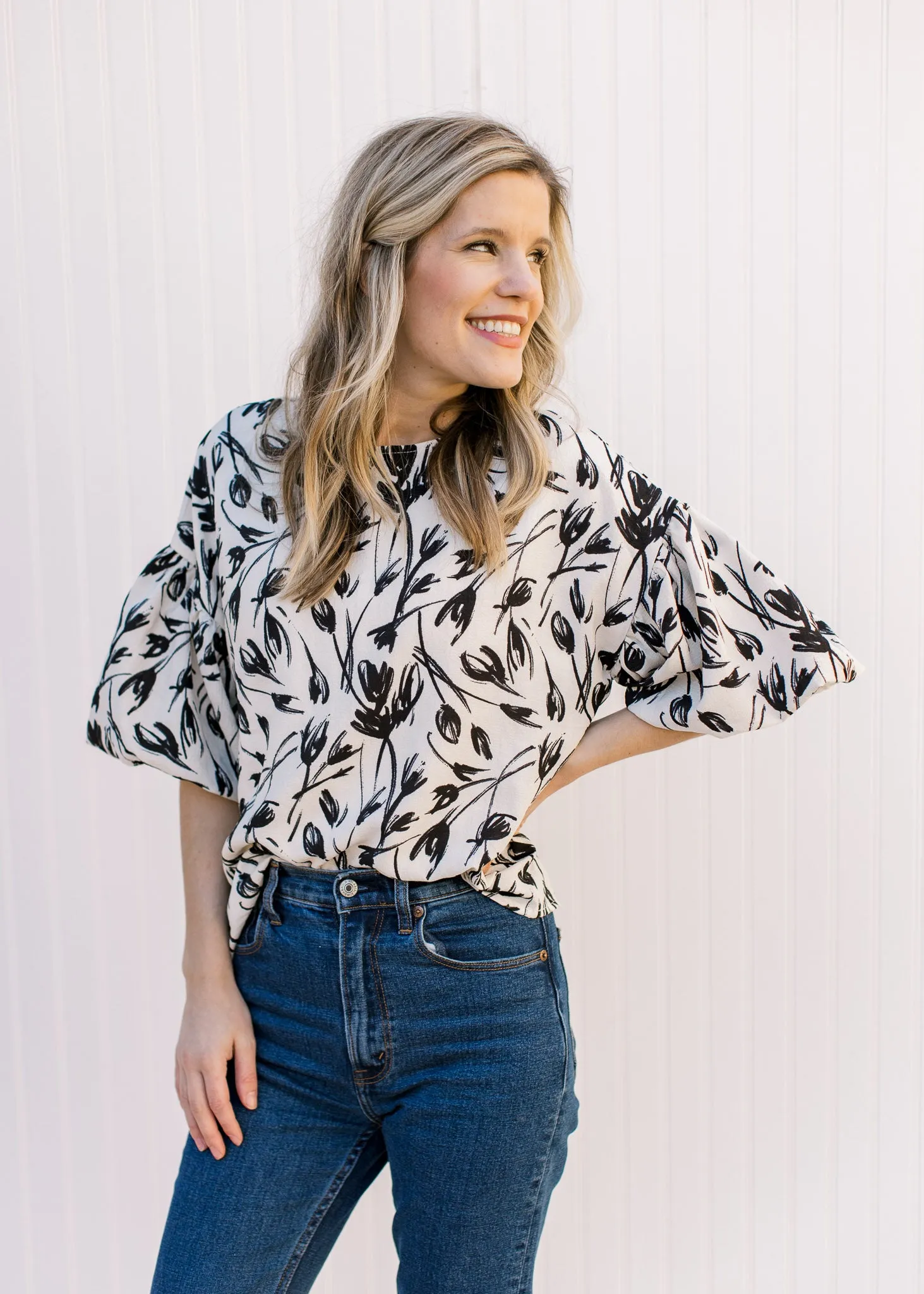 Creamy Black Floral Top