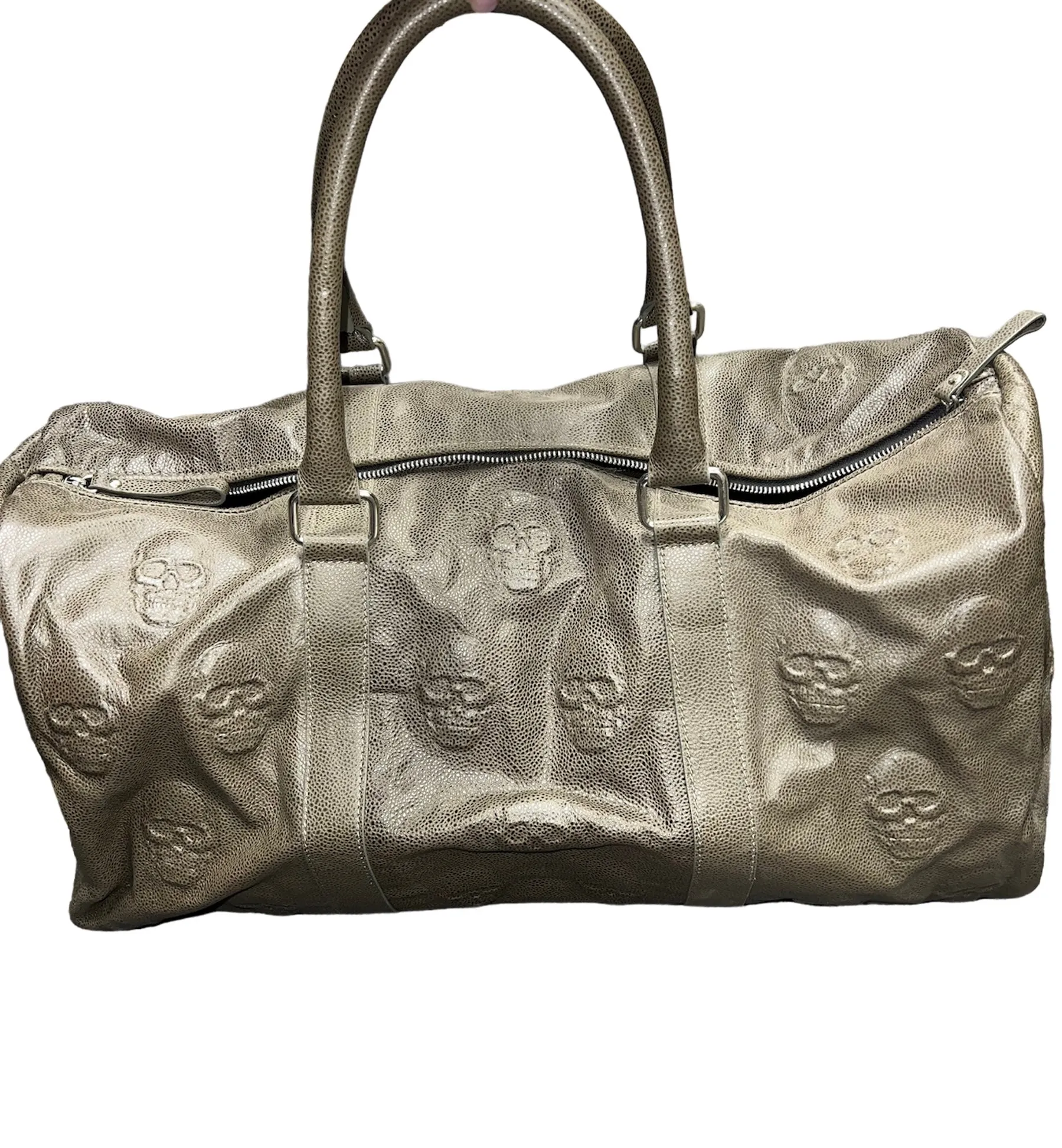 Embossed Skulls Leather Weekender