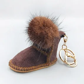 Faux Fur Pom Pom Boot Keychain