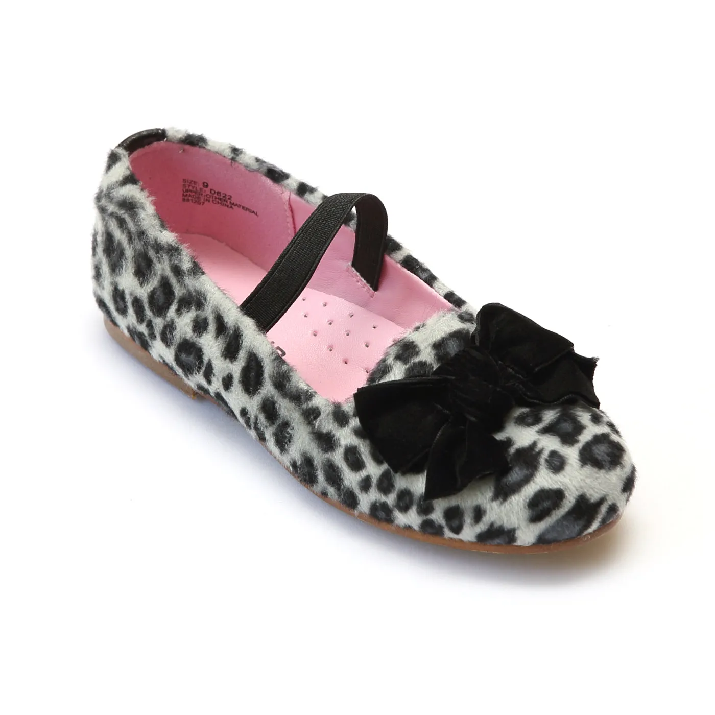 FINAL SALE - L'Amour Girls Furry Leopard Black Flats