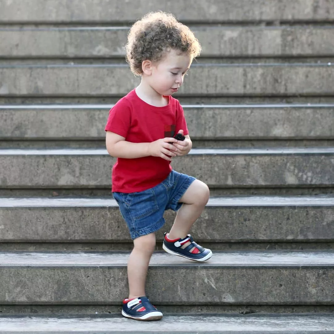 FLYNN navy and red baby and toddler boys sandals