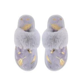 Gina Slippers - Grey with Gold Leaf Foiling