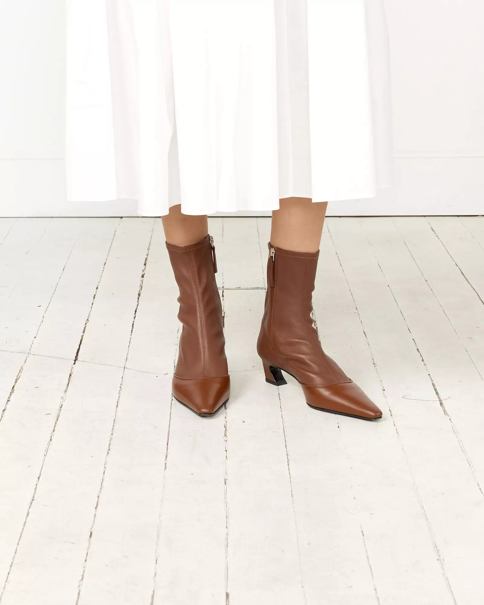 Heeled Ankle Boot in Cognac Brown