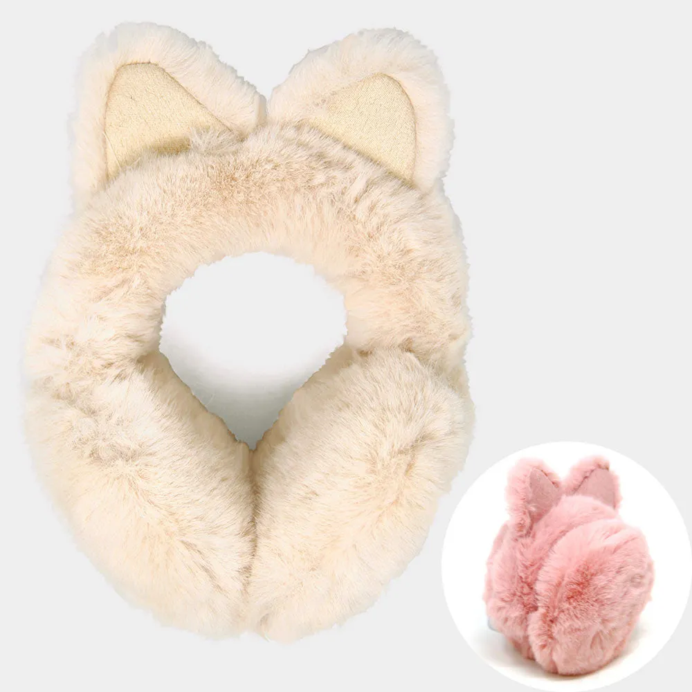 iLLASPARKZ Foldable Solid Color Cat Ear Faux Fur Earmuff