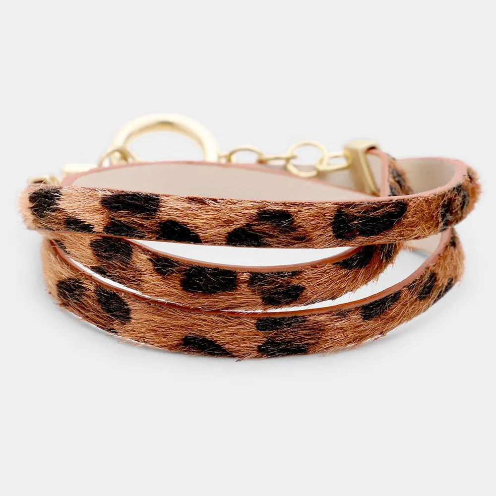 iLLASPARKZ Leopard Faux Fur Wrap Toggle Bracelet