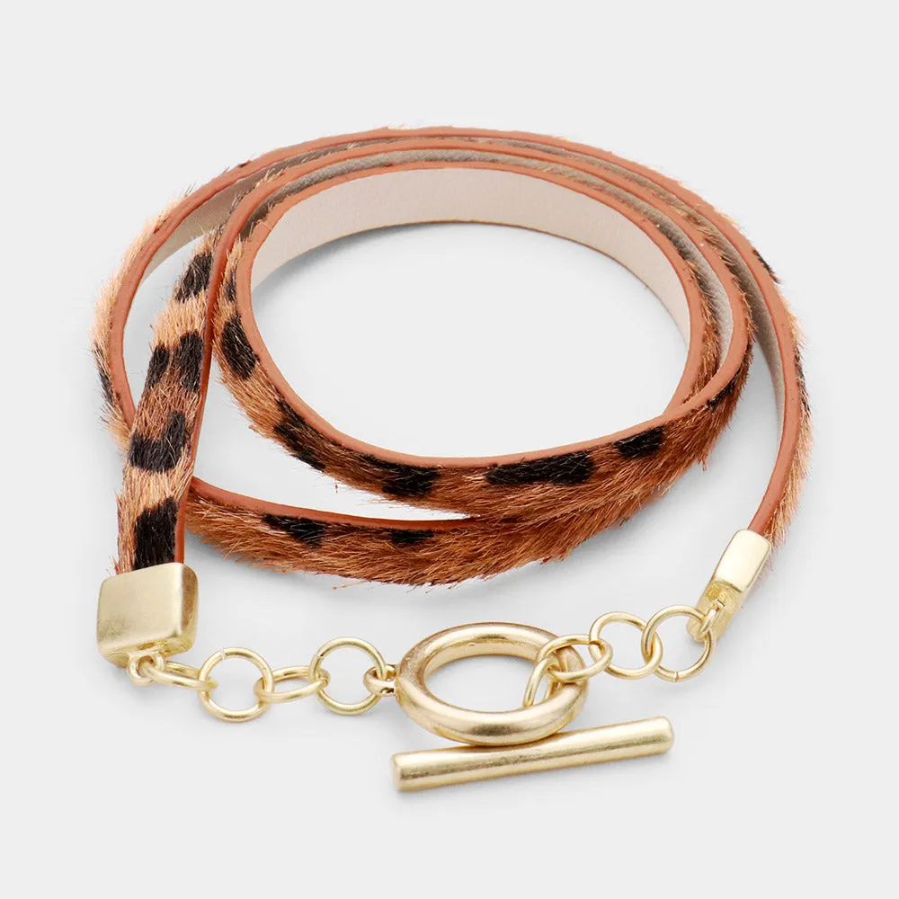 iLLASPARKZ Leopard Faux Fur Wrap Toggle Bracelet