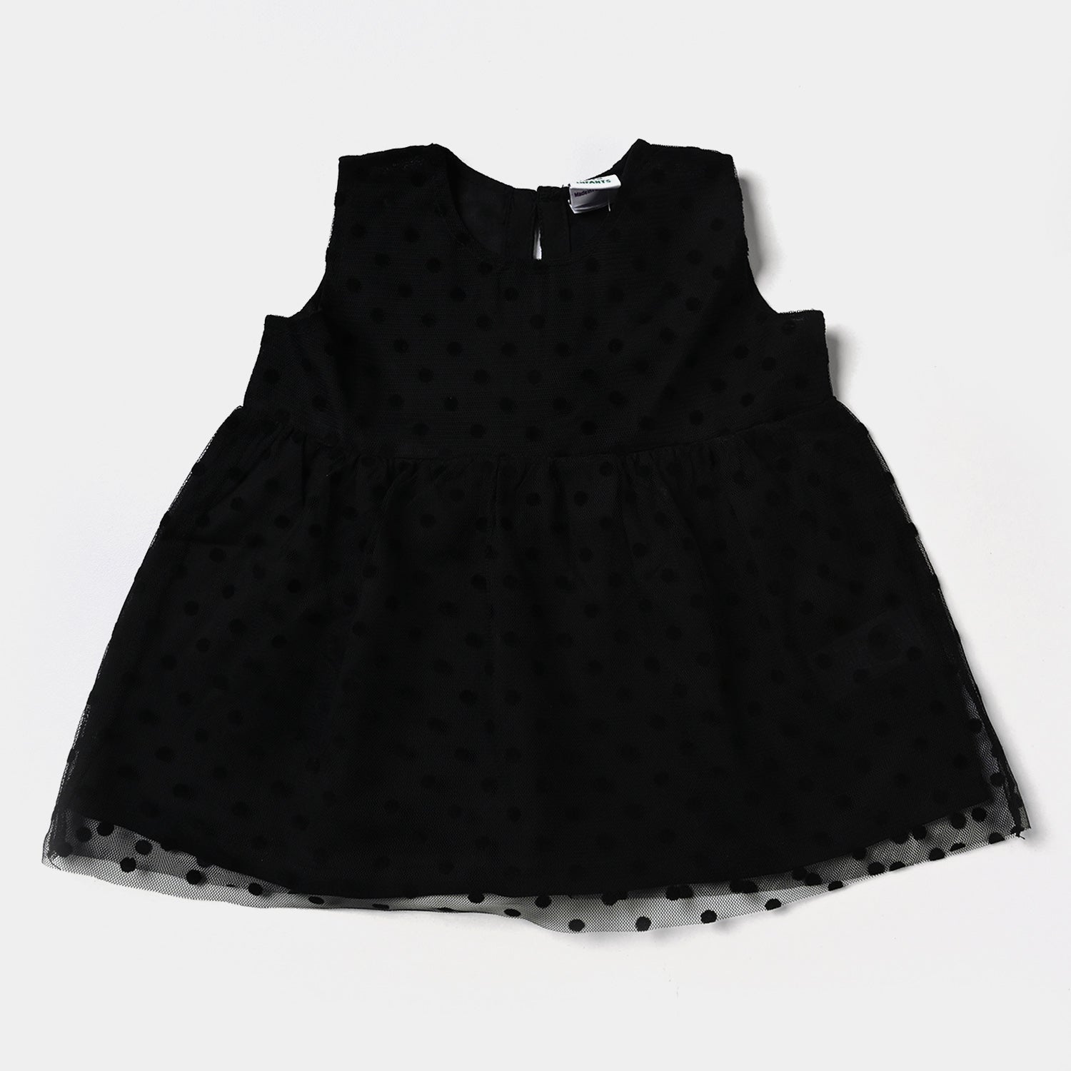 Infant Girls Brochia Net Polka Frock-BLACK