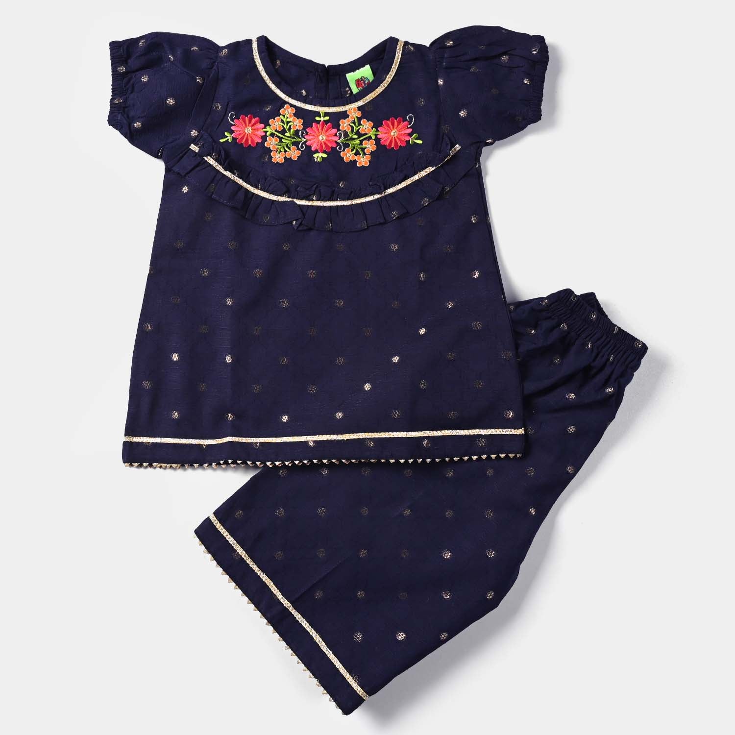 Infant Girls Jacquard 2Pcs Little Glow-Navy Blue