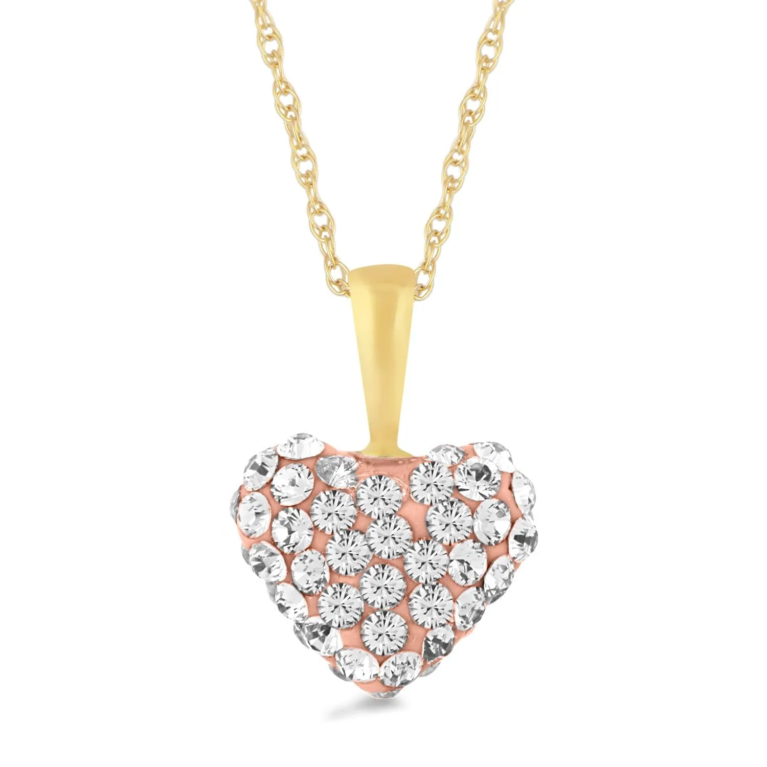 Jewelili 10K Yellow Gold With Cubic Zirconia Elements White Crystal Heart Pendant Necklace, 18 14K Gold Filled Chain