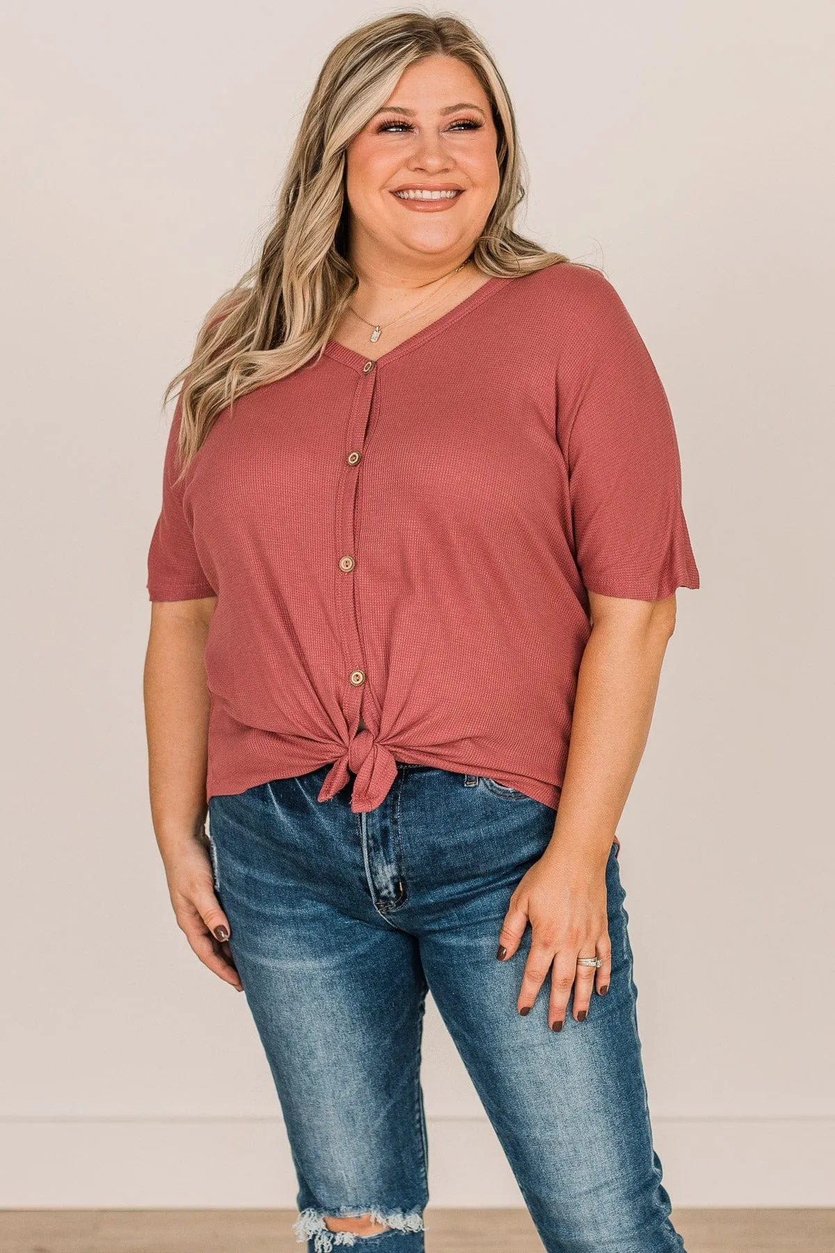 Looking Good Thermal Short Sleeve Top- Dark Mauve