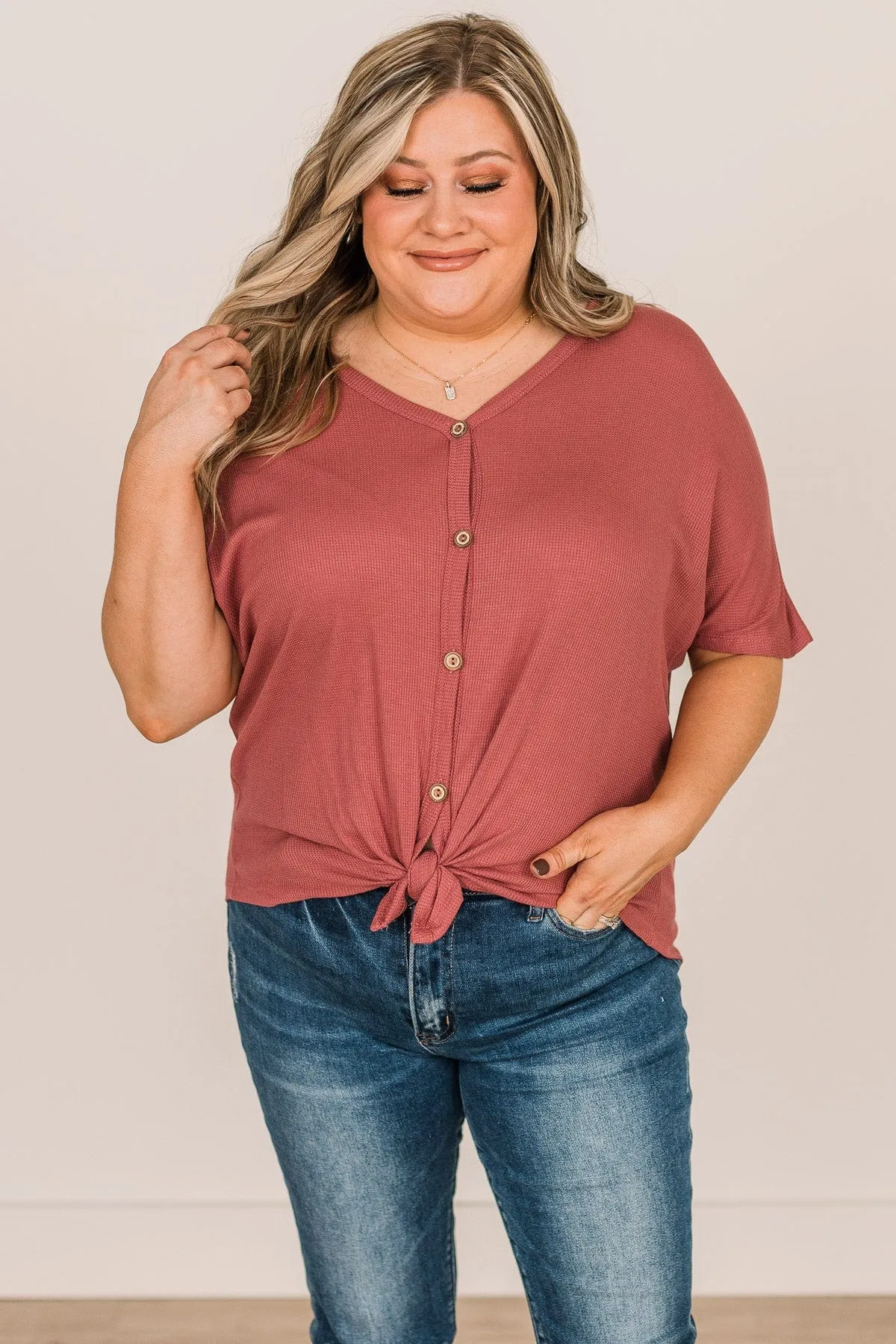 Looking Good Thermal Short Sleeve Top- Dark Mauve