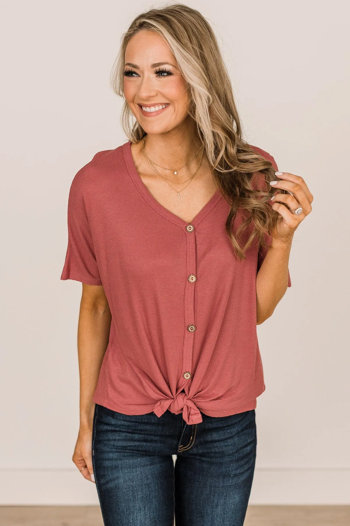 Looking Good Thermal Short Sleeve Top- Dark Mauve