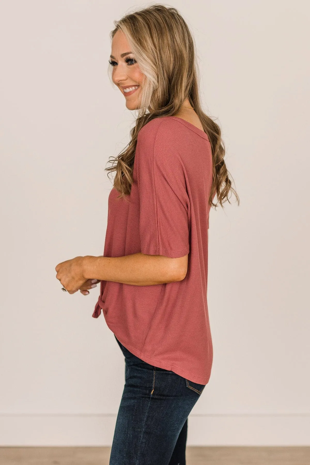 Looking Good Thermal Short Sleeve Top- Dark Mauve