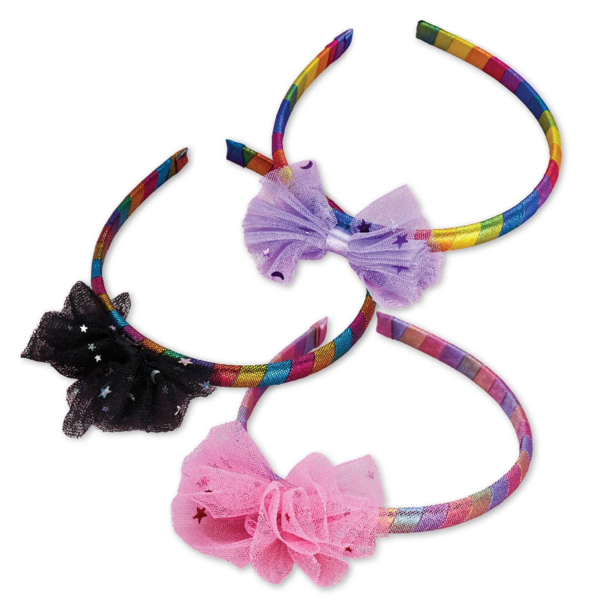 Metallic Tulle Bow Headbands - 3 Pack