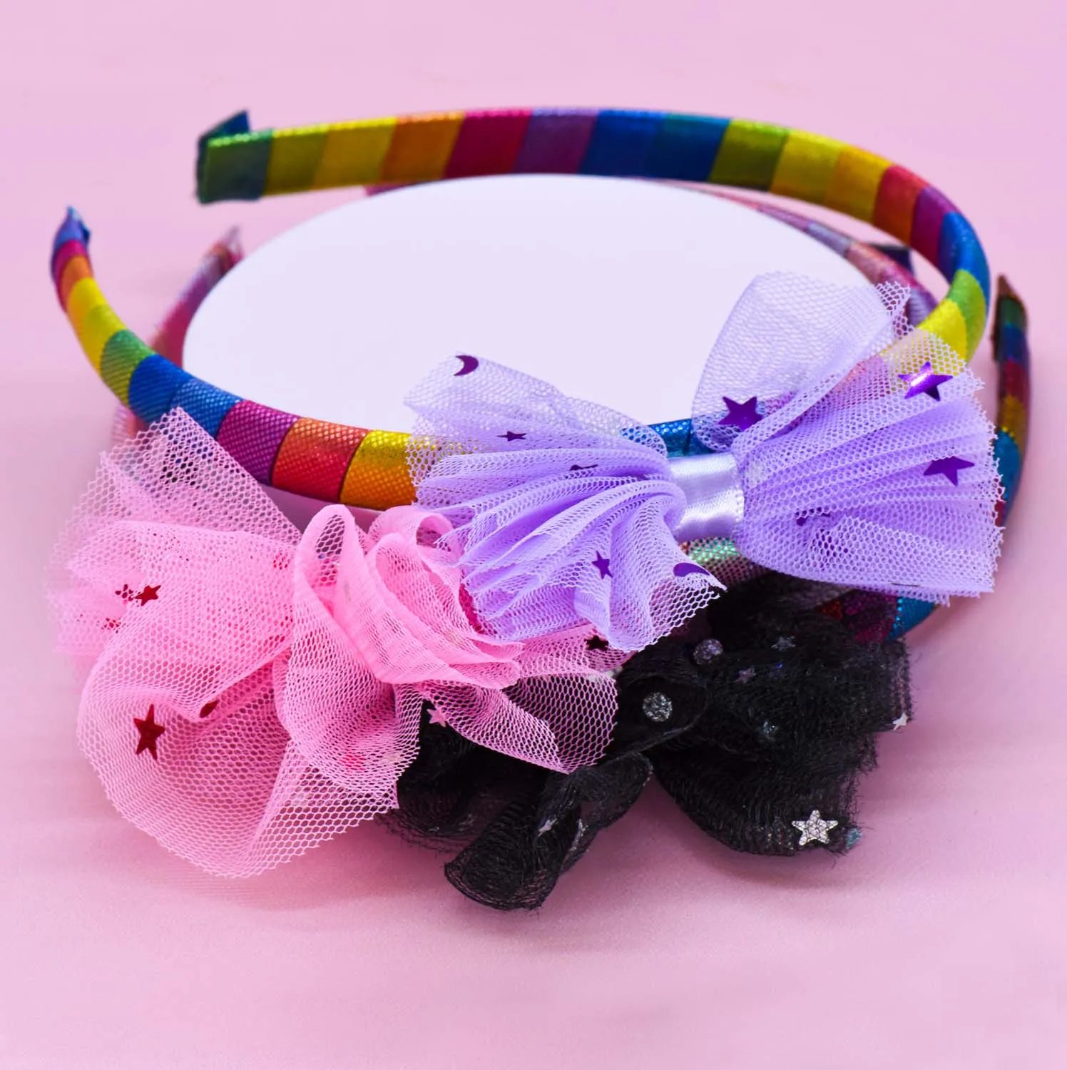 Metallic Tulle Bow Headbands - 3 Pack