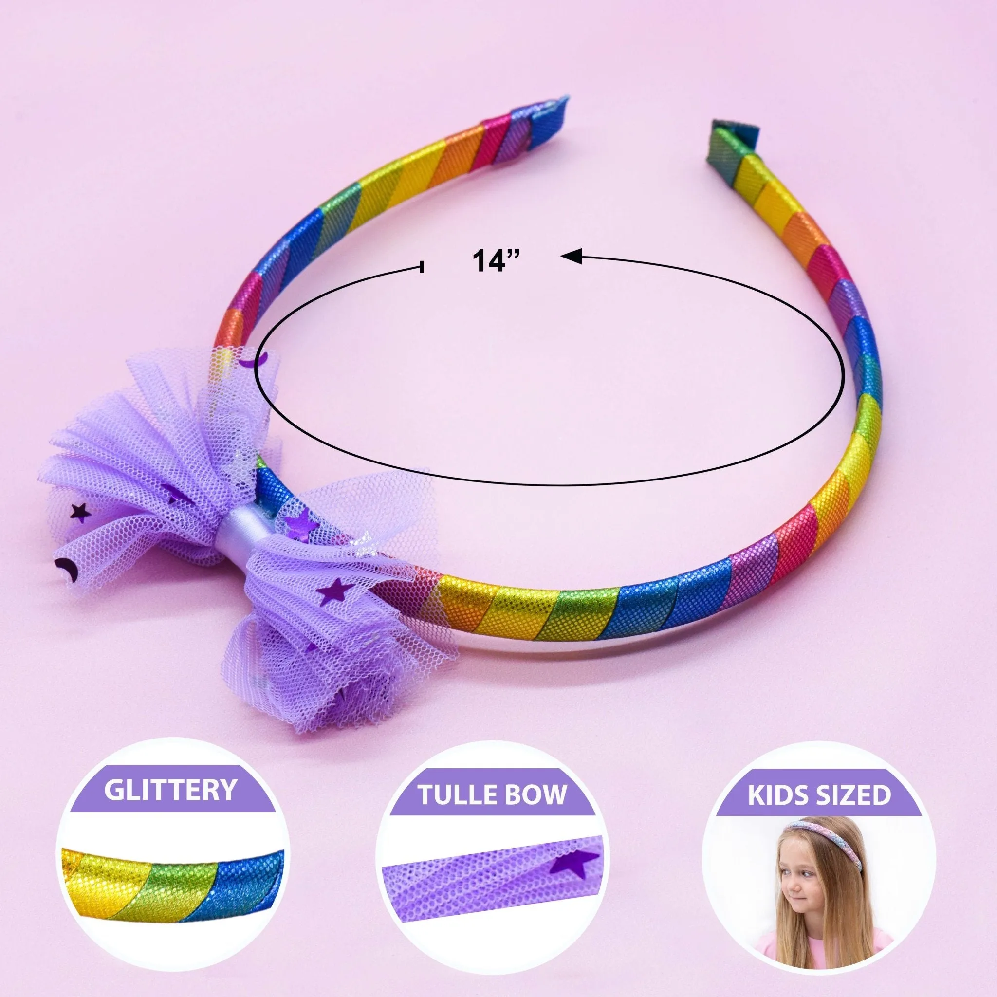 Metallic Tulle Bow Headbands - 3 Pack