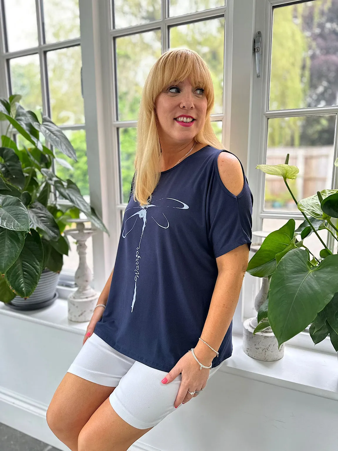 Navy Dragonfly Warrior Cold Shoulder Top Lisa