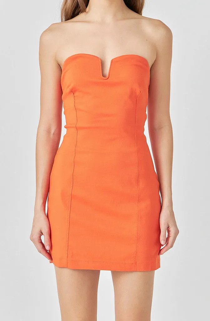 ORANGE YOU GLAD STRAPLESS DRESS