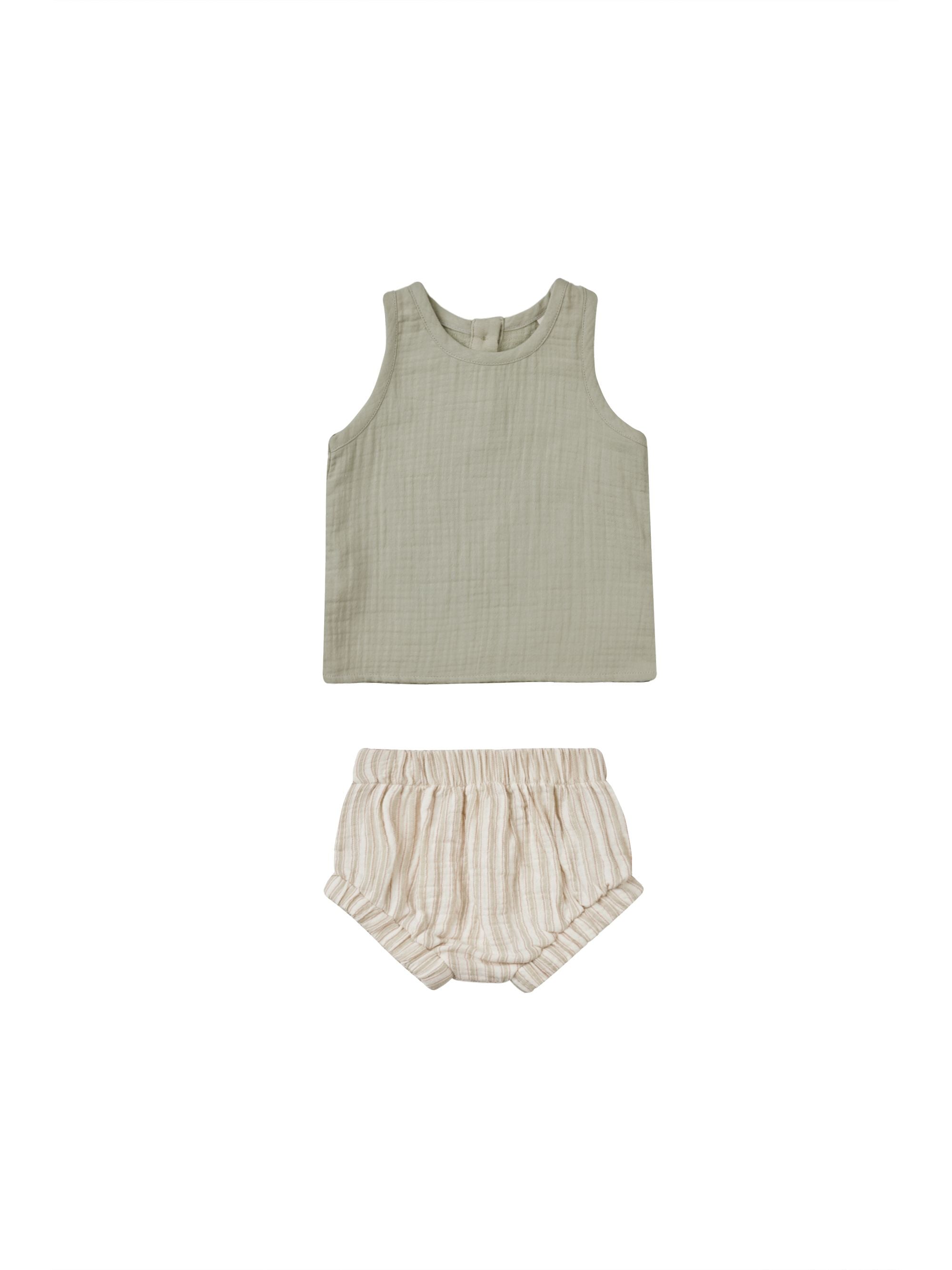 Quincy Mae - Sage Stripe Woven Tank Short Set