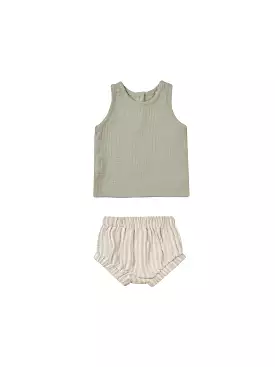 Quincy Mae - Sage Stripe Woven Tank Short Set