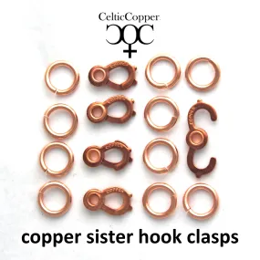 Set of 5 Solid Copper 16mm Sister Hook Clasps with Jump Rings JSCSH3 Heavy Duty Copper Clasp Kits