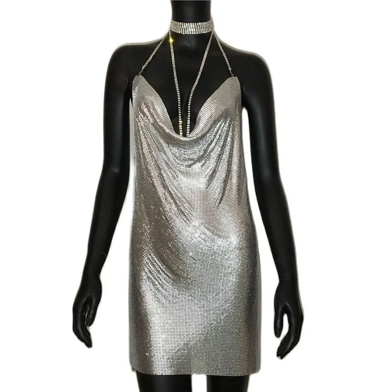 Sexy Gold Sequined Patchwork Mini Dress