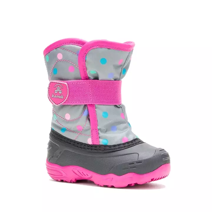 Snowbug6 Printed Toddler Snow Boot - Grey/Pink Dots